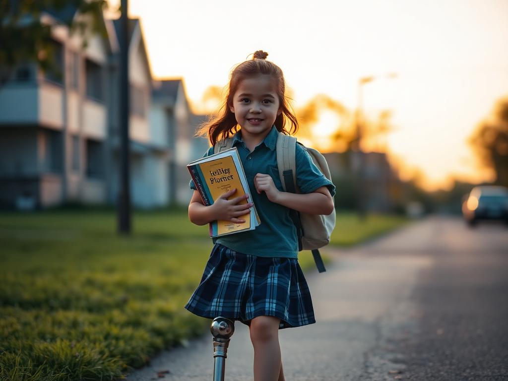 She walks to school now